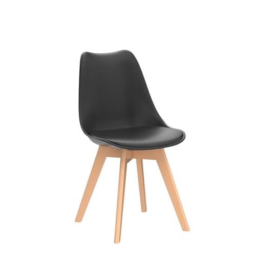 Set of 4 Mid-Century Modern Dining Chairs with Leather Cushion and Wood Legs