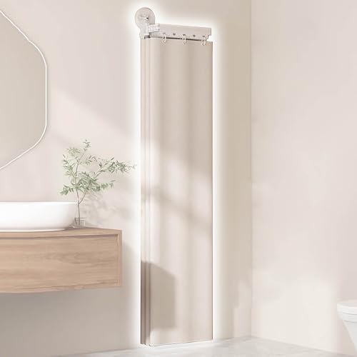Modern Curved Shower Curtain Rod - White, 180 cm High, Wall Mount Screen with 4 Fold White Curtain