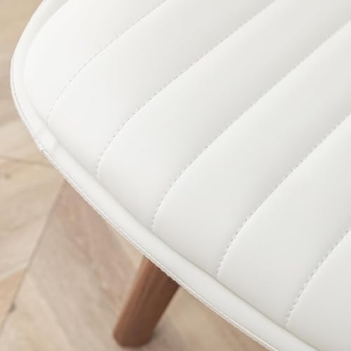LUNLING Mid Century Modern White Faux Leather Swivel Chair Set, Bamboo Legs