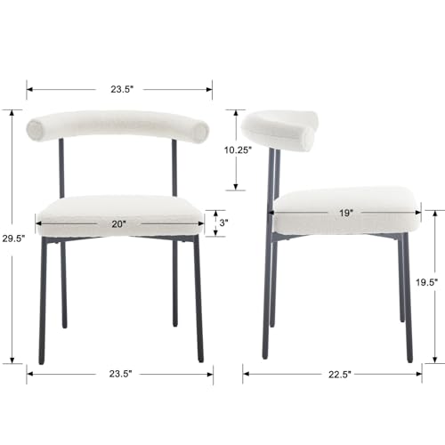Modern DupMay Sherpa Upholstered Dining Chairs Set of 4, White Metal Legs Boucle Curved Back