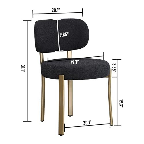 Set of 2 Black Upholstered Dining Chairs with Gold Metal Legs for Modern Home Décor