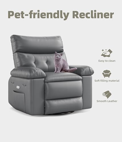 Electric 360° Rocking Recliner with Heat & Massage, Oversized PU Leather Chair