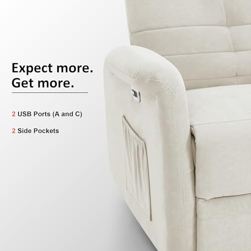 MCombo Cream White Power Swivel Glider Recliner Chair with USB Port