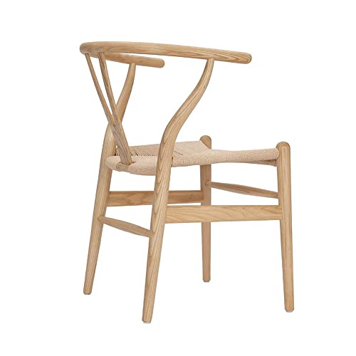 Tomile Set of 2 Mid-Century Wishbone Dining Chairs, Solid Ash Wood, Hemp Seat