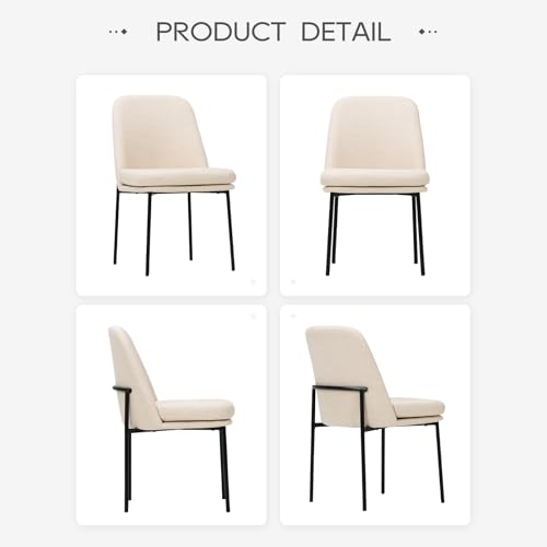 COLAMY Beige Fabric Dining Chair Set, Modern Curved Back Kitchen Chairs