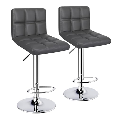Set of 2 Adjustable Swivel Bar Stools for Kitchen Island - Grey