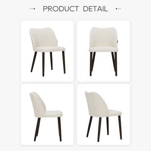 Modern Beige Upholstered Dining Chairs - Set of 4, Padded Seat, Wood Legs