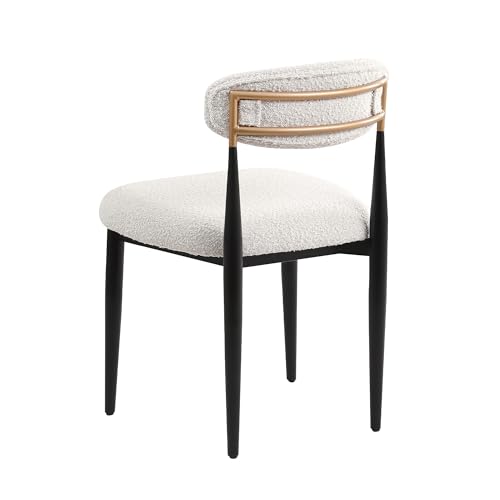 Modern Fort Boucle Dining Chair Set, Curved Back, Black Metal Legs for Any Room