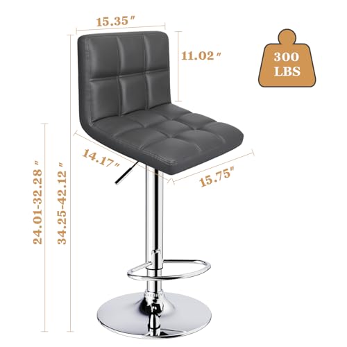 Set of 2 Adjustable Swivel Bar Stools for Kitchen Island - Grey