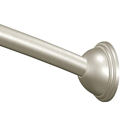 Adjustable Single Curved Shower Rod in Brushed Nickel, 54-72 Inches - Bathroom Curtain Pole