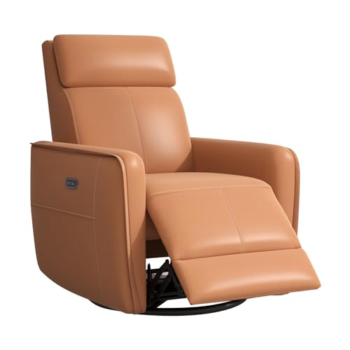 Electric Swivel Recliner with USB Port for Nursery and Living Room, Orange