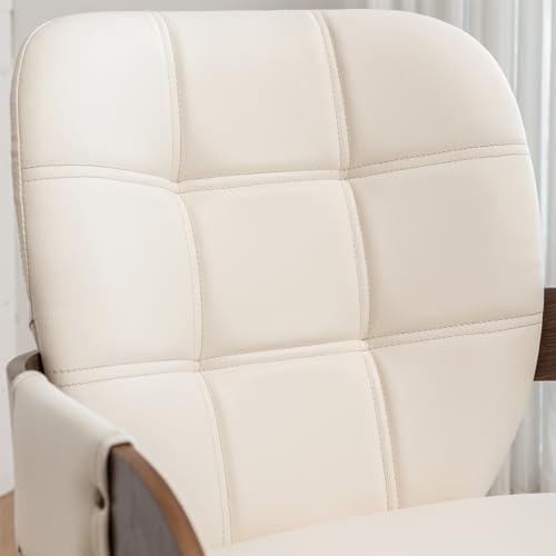 Mid Century Swivel Dining Chairs with Arms, Faux Leather (Walnut Beige)