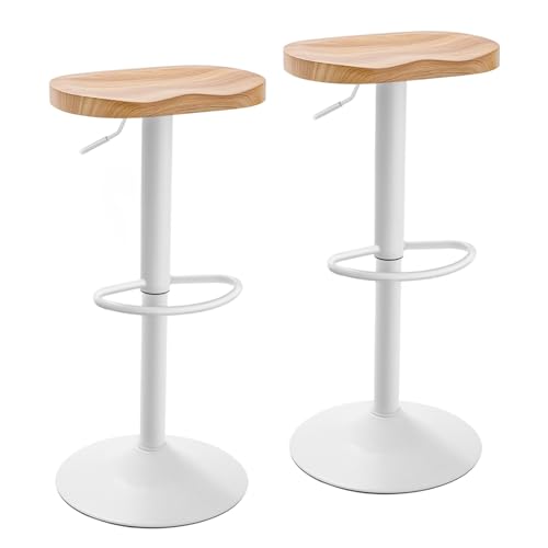 Set of 2 White Swivel Adjustable Height Bar Stools for Kitchen Island or Dining Room