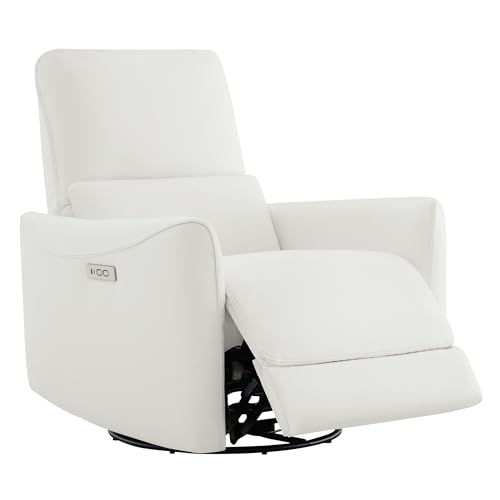 Luxurious White Faux Leather Power Recliner for Living Room and Nursery