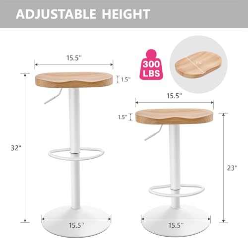 Set of 2 White Swivel Adjustable Height Bar Stools for Kitchen Island or Dining Room