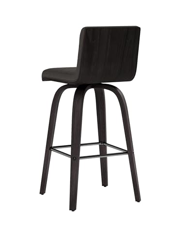 Armen Living Vienna Counter Height Barstool, Brushed Wood & Faux Leather, Black/Gray