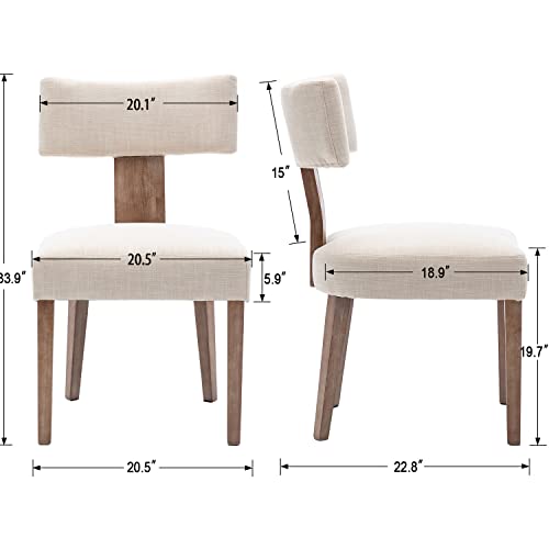 Mid Century Modern Set of 6 Linen Upholstered Dining Chairs with Wood Legs, Beige