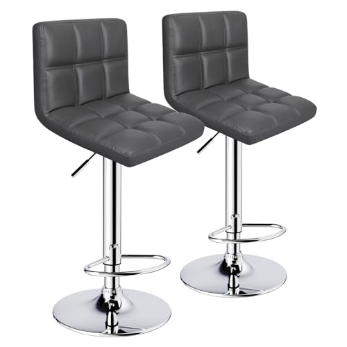 Set of 2 Adjustable Swivel Bar Stools for Kitchen Island - Grey