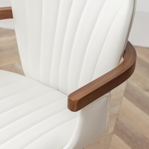 LUNLING Mid Century Modern White Faux Leather Swivel Chair Set, Bamboo Legs
