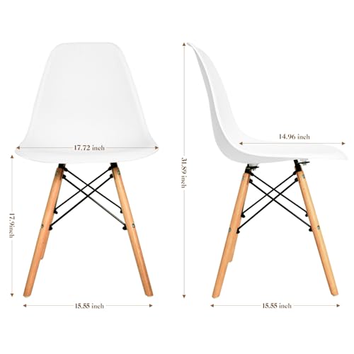 CangLong Modern Mid-Century White Plastic Lounge Chair with Natural Wood Legs Set of 2
