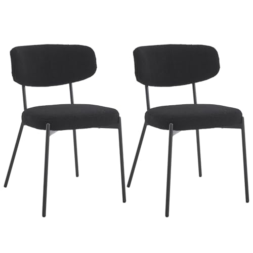 KCC Black Boucle Dining Chair Set of 2, Modern Mid-Century Upholstered
