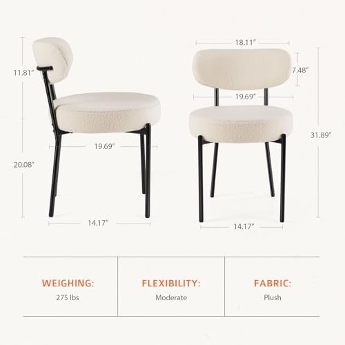 DUMOS Mid Century Modern Set of 4 Dining Chairs, Black Metal Legs, Beige Upholstered Curved Backrest