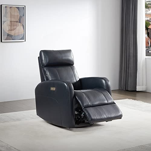CHITA Genuine Leather Swivel Recliner Chair for Living Room - Navy