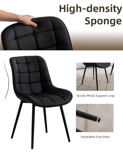 Modern Black Faux Leather Dining Chairs Set of 2 for Kitchen - Comfortable and Stylish