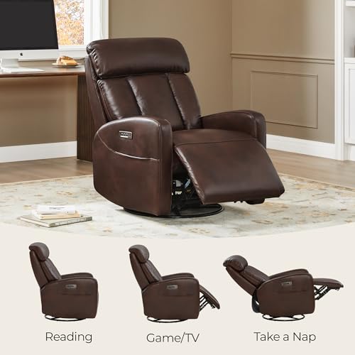 Cognac Brown CHITA Leather Recliner with Triple Motor & Charging Ports