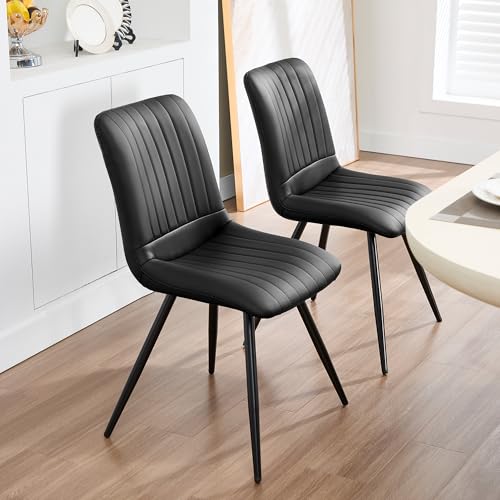 Modern Kitchen Dining Chairs Set of 4 with Thick PU Leather Cushions (Black)