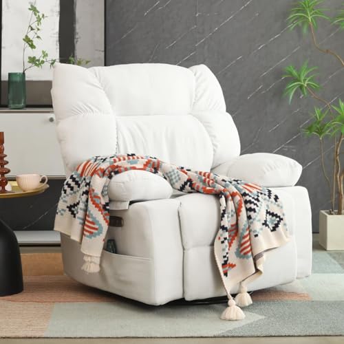 2024 White Power Recliner Chair with Swivel Massage for Adults in Living Room or Bedroom