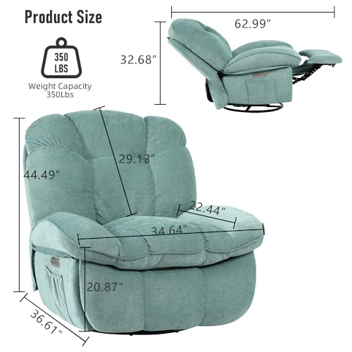 Massage Rocker Recliner with Heating and Swivel for Adults, Green