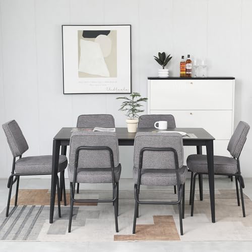 Set of 6 Gray Upholstered Dining Chairs with Metal Legs for Modern Home