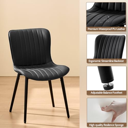 Modern Black Dining Chair Set of 4, Heavy Duty Faux Leather Upholstered