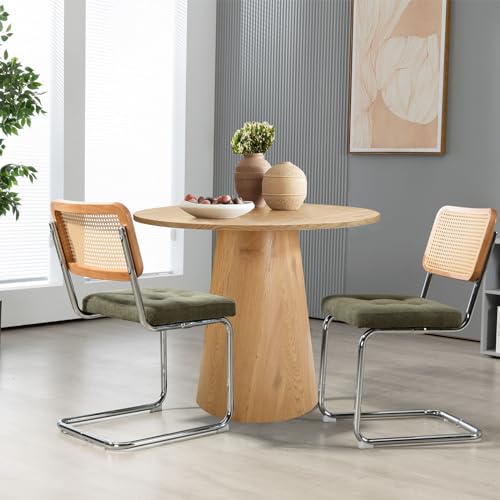 Mid-Century Green Velvet Cane Back Dining Chair Set of 2, Rattan Upholstery, Chromed Base