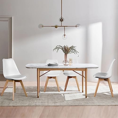 Mid-Century Modern White Dining Chairs with Wood Legs, Set of 4