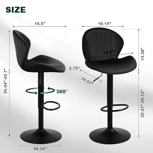 Set of 2 Modern Velvet Bar Stools for Kitchen Island, Black