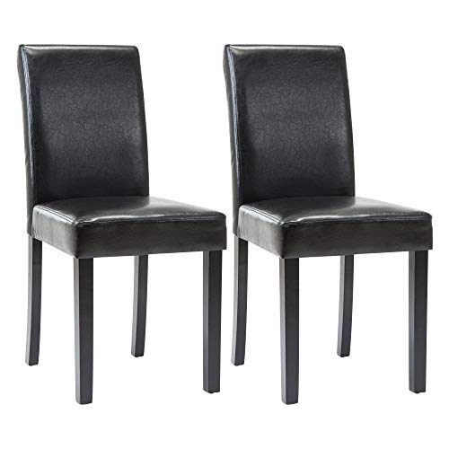 LSSPAID PU-Padded Parson Dining Chair Set, Solid Wood Legs, Black