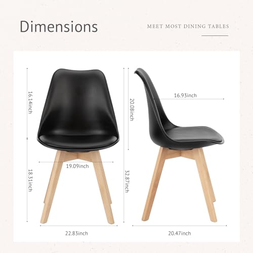 Mid Century Modern PU Leather Dining Chairs Set of 4