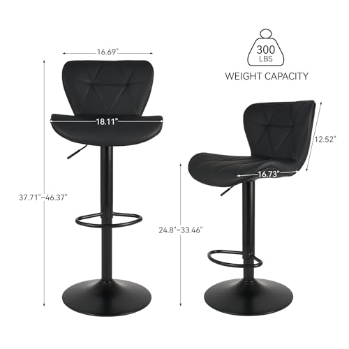 Black Adjustable Swivel Bar Stools Set of 2 for Kitchen Island