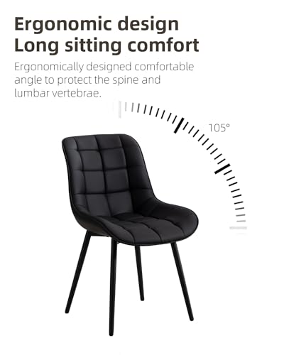 Modern Black Faux Leather Dining Chairs Set of 2 for Kitchen - Comfortable and Stylish