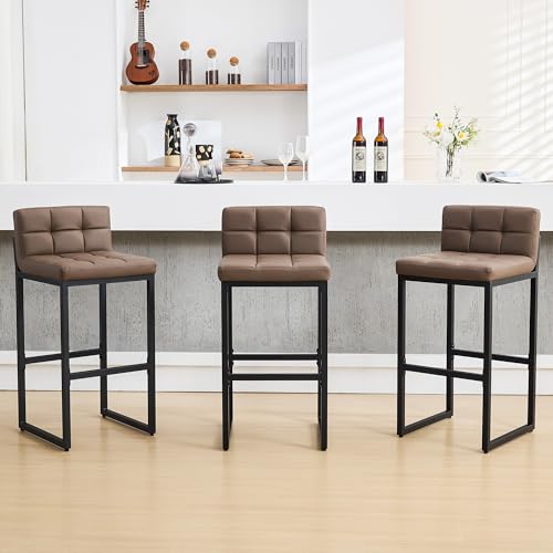 Modern Coffee Brown 30" Bar Stools with Back (3Pcs)