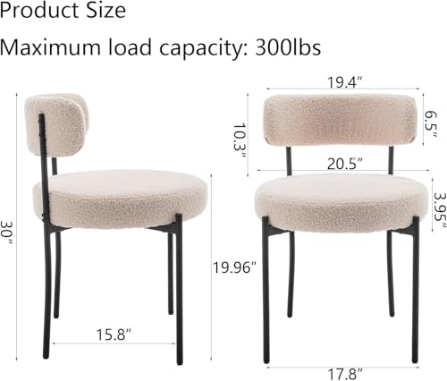 Boucle Upholstered Round Dining Chairs Set of 4, Black Metal Legs, Modern Kitchen and Dining Room