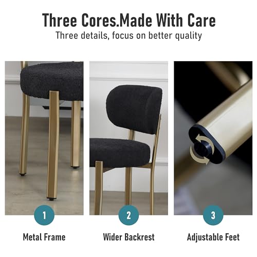 Set of 2 Black Upholstered Dining Chairs with Gold Metal Legs for Modern Home Décor