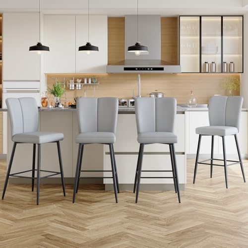 Grey Counter Height Bar Stools Set of 4, 27" Kitchen Island Stools with Back