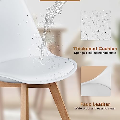 OLIXIS Mid-Century Modern White Dining Chair Set of 4 with Wood Legs and PU Leather