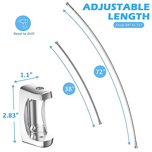 Adjustable Curved Shower Curtain Rod for Bathroom - Rust Proof Stainless Steel, 38-72 Inches