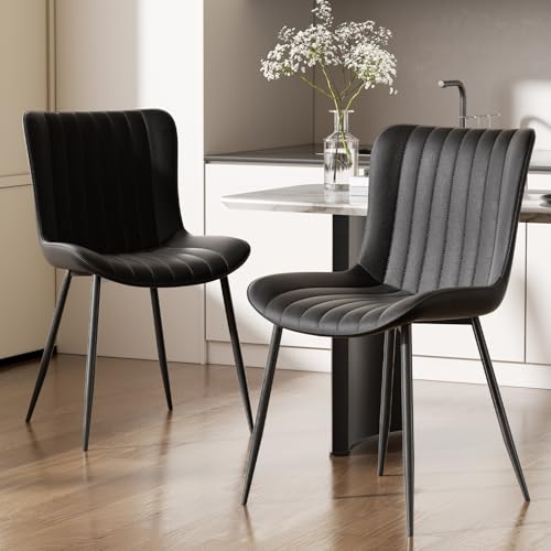 Black Modern 16 Inch Faux Leather Dining Chair Set of 2