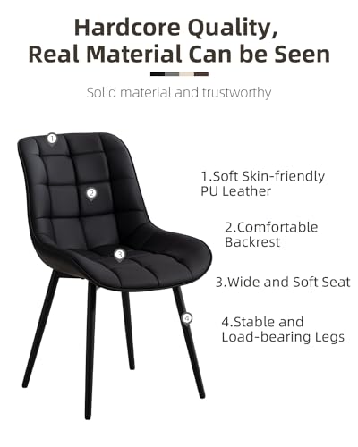 Modern Black Faux Leather Dining Chairs Set of 2 for Kitchen - Comfortable and Stylish