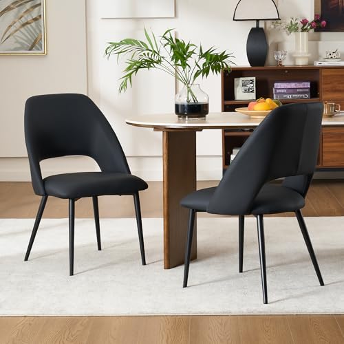 Rowill Black Faux Leather Dining Chair Set Mid Century Modern Accent Chairs